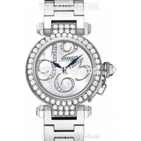 Cartier Pasha Mother of Pearl Diamond Dial 18kt White Gold Ladies Watch WJ12320G