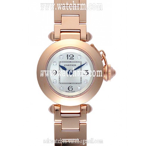 Cartier Pasha Silver Diamond Dial 18kt Rose Gold Ladies Watch WJ124016