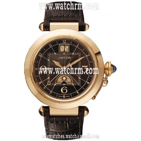 Cartier Pasha XL Brown Dial 18kt Pink Gold Brown Leather Men's Watch W3030001