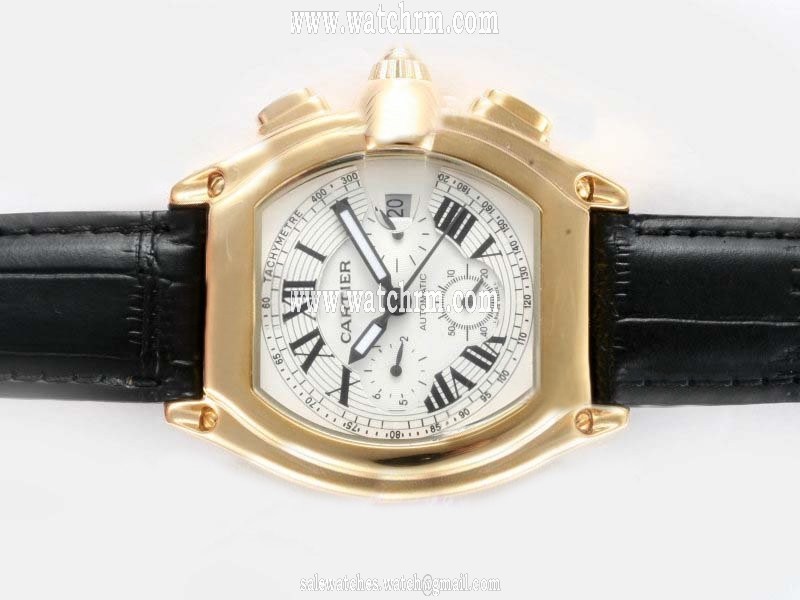 Cartier Roadster 2510 40x47mm White Dial Black Crocodile Leather Strap Watch