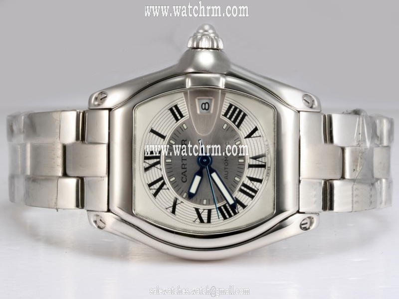 Cartier Roadster 2510 Silver Stainless Steel Strap White Dial Rectangle Watch