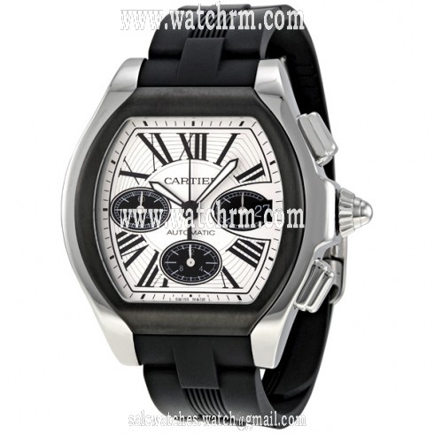 Cartier Roadster Chronograph Silver Dial Black Rubber Automatic Men's Watch W6206020
