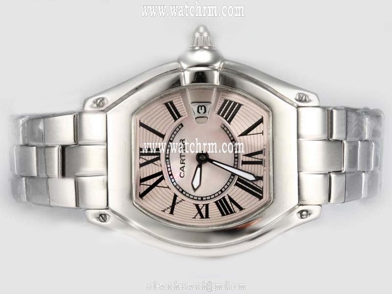 Cartier Roadster W62017V3 Pink Dial 33x37mm Stainless Steel Case Watch