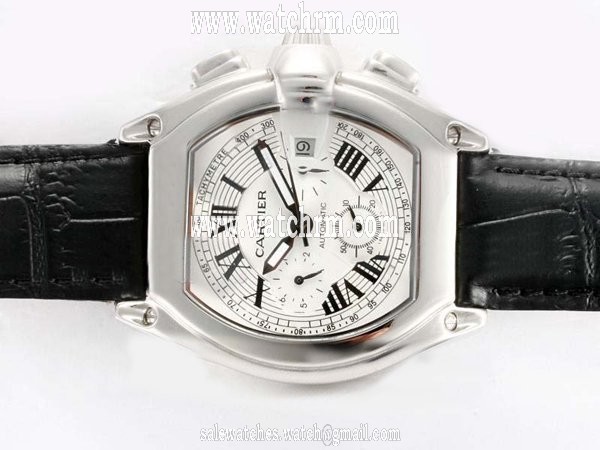 Cartier Roadster W62019X6 Oval Black Crocodile Leather Strap Watch