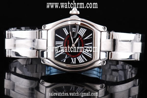 Cartier Roadster w62020x6 Black Dial Silver Stainless Steel Strap Square Watch