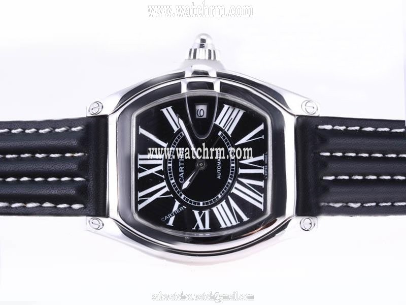 Cartier Roadster w62020x6 Mens Black Cow Leather Strap 42.8x47.6mm Watch