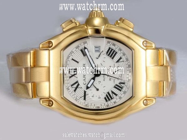 Cartier Roadster w62021y2 Square Gold Stainless Steel Strap Mens Watch