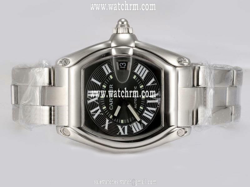 Cartier Roadster w62041v3 Silver Stainless Steel Strap Black Dial Square Watch