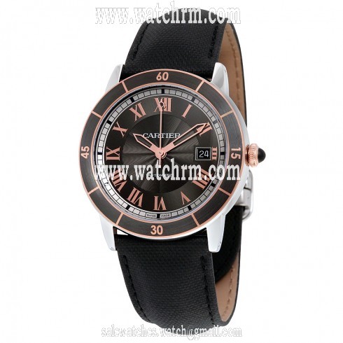 Cartier Ronde Croisiere Automatic Gray Dial Black Leather Men's Watch W2RN0005