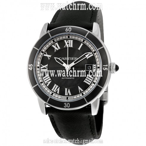 Cartier Ronde Croisiere Automatic Gray Dial Black Leather Men's Watch WSRN0003