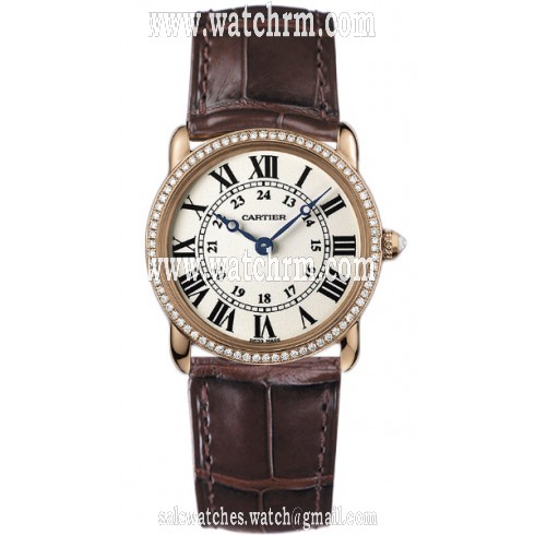 Cartier Ronde Louis Cartier Diamond Bezel Silver Dial 18 kt Rose Gold Ladies Watch WR000351