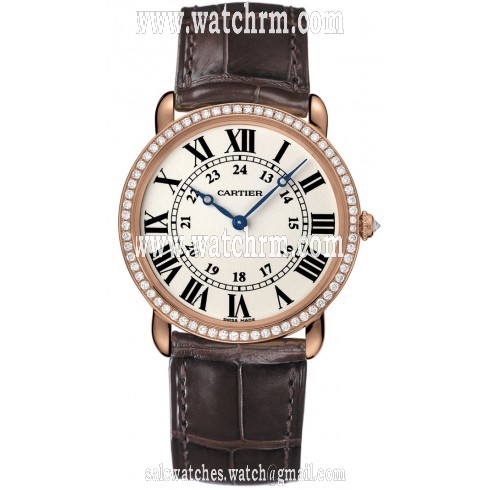 Cartier Ronde Louis Cartier Diamond Bezel Silver Dial 18 kt Rose Gold Ladies Watch WR000651