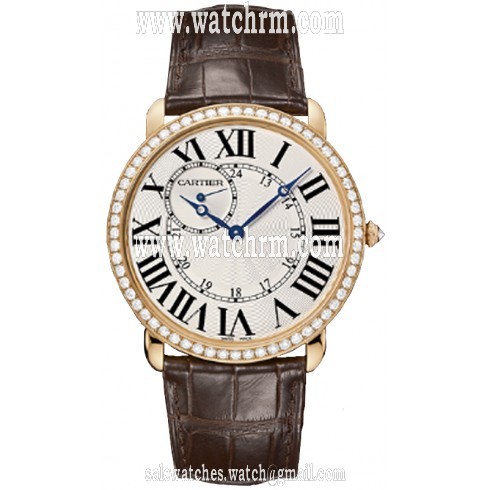 Cartier Ronde Louis Cartier Diamond Bezel Silver Dial 18 kt Rose Gold Men's Watch WR007001