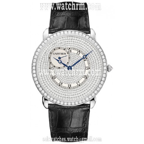 Cartier Ronde Louis Cartier Diamond Pave 18 kt White Gold Men's Watch WR007003