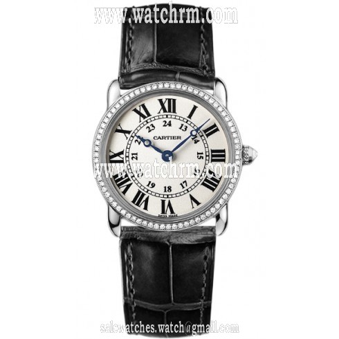 Cartier Ronde Louis Diamond Bezel Silver Dial 18 kt White Gold Ladies Watch WR000251
