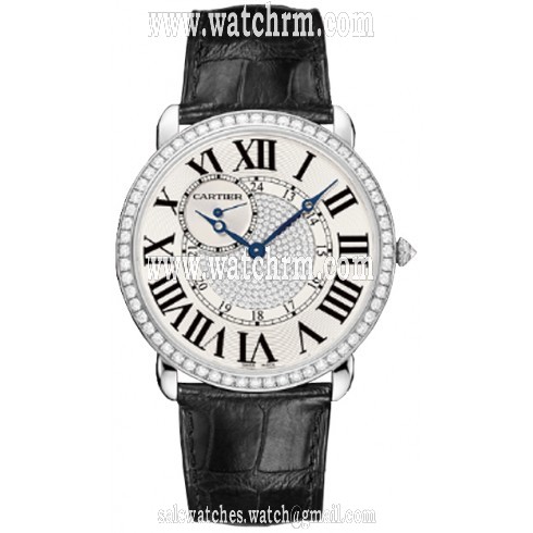 Cartier Ronde Louis Diamond Pave 18 kt White Gold Men's Watch WR007004