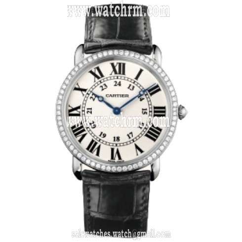 Cartier Ronde Louis Large Model Diamond Bezel Silver Dial 18 kt White Gold Ladies Watch WR000551