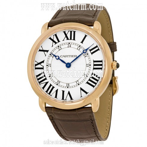 Cartier Ronde Louis Silver Dial 18k Rose Gold Brown Leather Automatic Men's Watch W6801004