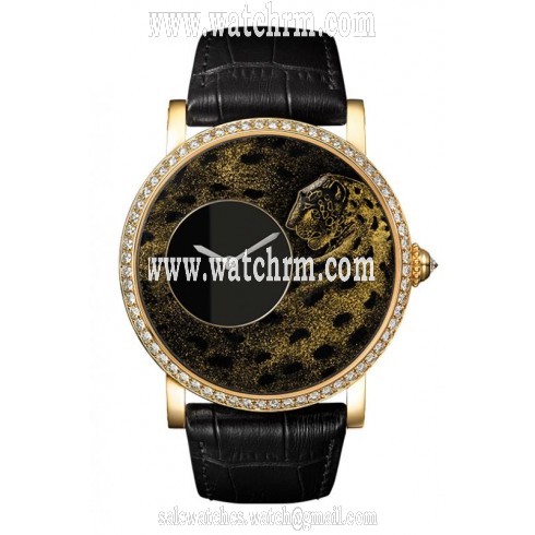 Cartier Rotonde 18K Yellow Gold with Panther Motif Dial Men's Watch HPI00700