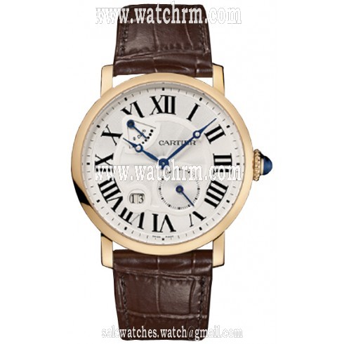 Cartier Rotonde 8 Days Power Reserve Silver Dial 18kt Rose Gold Brown Leather Men's Watch W1556203