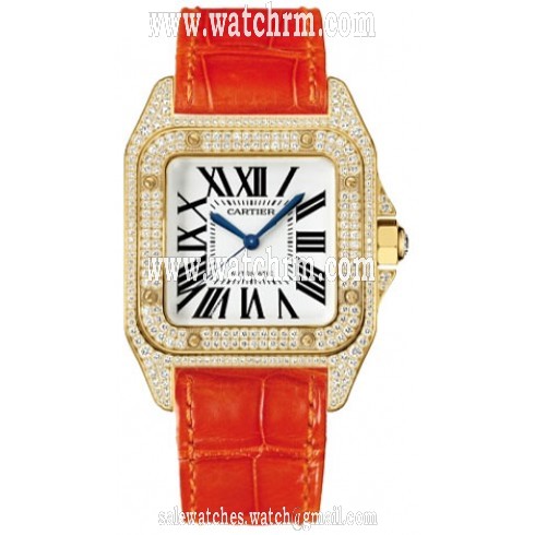 Cartier Santos 100 Diamond 18kt Yellow Gold Orange Ladies Watch WM502051