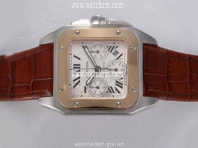 Cartier Santos 100 IDNO19260 Stainless Steel Case Square White Dial Watch