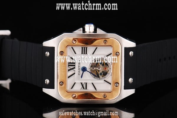 Cartier Santos 100 W20071Y1 Tourbillon Square White Dial Watch