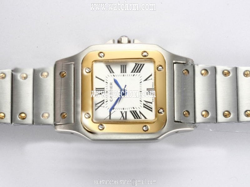 Cartier Santos 100 W200728G White Dial Stainless Steel with 18k Gold Bezel Watch
