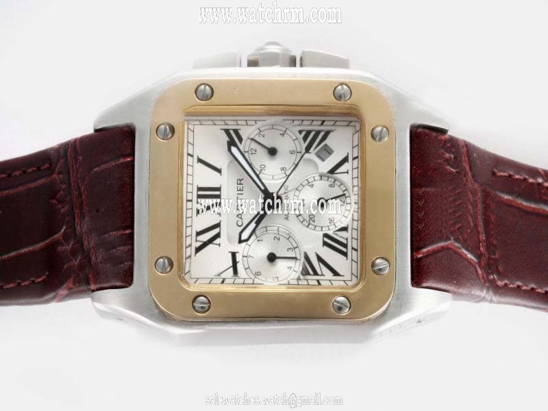 Cartier Santos 100 w20072x7 38x38mm White Dial 18K Gold Case Watch