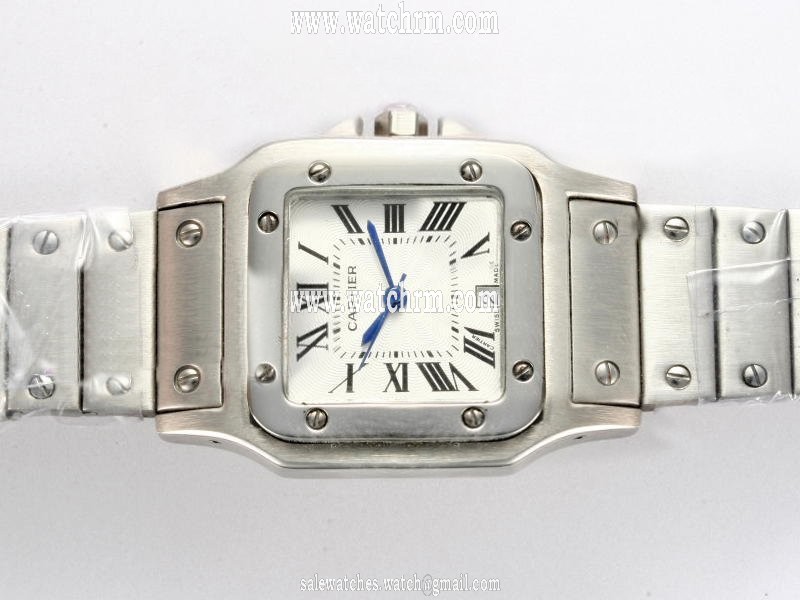 Cartier Santos 100 w200737g 33x33mm Silver Stainless Steel Strap White Dial Watch