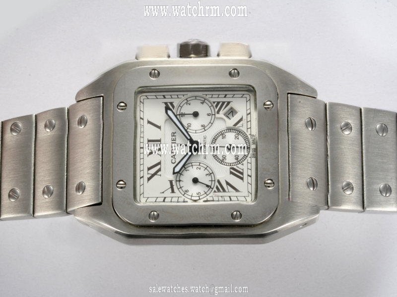 Cartier Santos 100 w200737g Mens Automatic Stainless Steel Bezel Watch