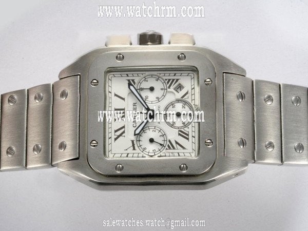 Cartier Santos 100 w200737g Silver Stainless Steel Strap Square Watch