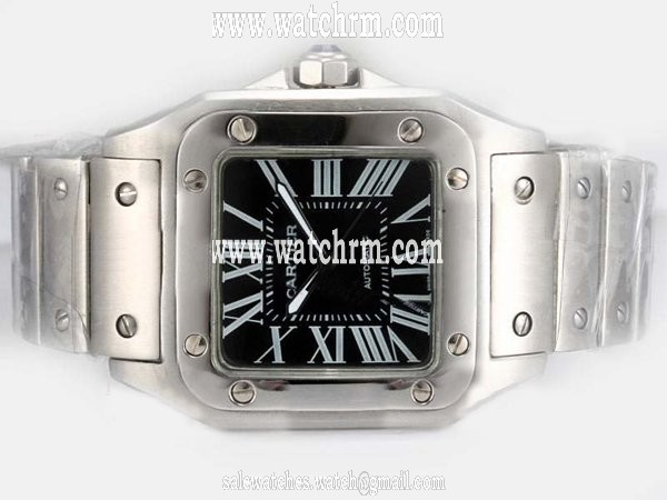 Cartier Santos 100 W200737G Stainless Steel Case Square Black Dial Watch