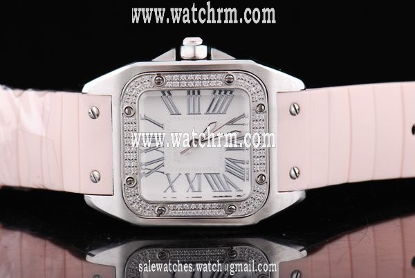 Cartier Santos 100 W200737G White Dial 29x40mm Orange Rubber Strap Watch