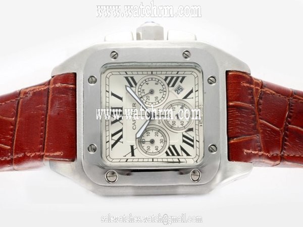 Cartier Santos 100 W20073X8 Square Quartz Chronograph White Dial Watch