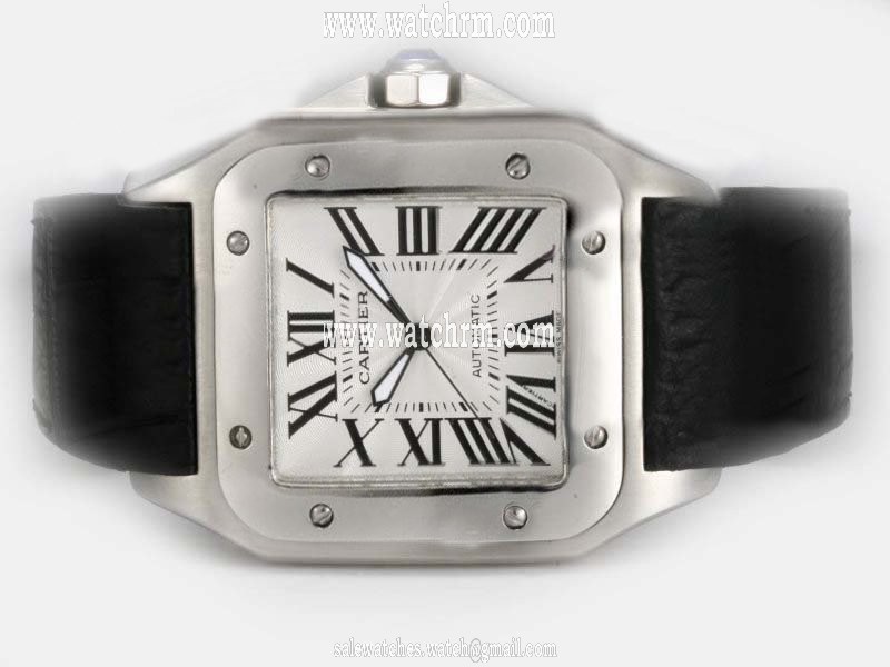 Cartier Santos 100 w20073x8 White Dial Automatic Stainless Steel Bezel Watch