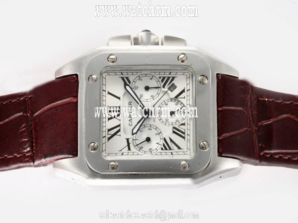 Cartier Santos 100 w20073x8 White Dial Square Stainless Steel Case Watch