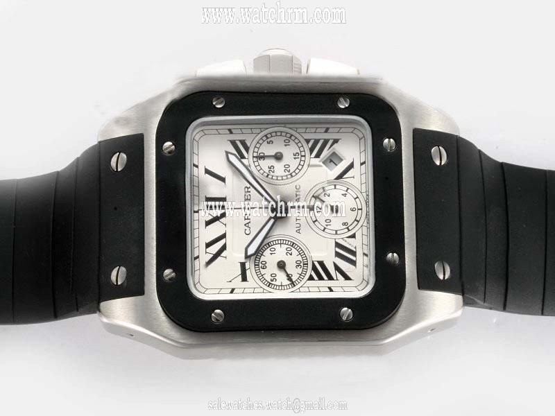 Cartier Santos 100 W20090X8 Stainless Steel Case Stainless Steel Bezel White Dial Watch