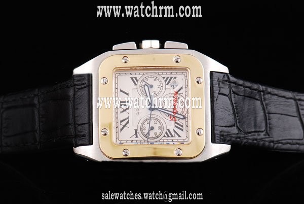 Cartier Santos 100 W20091X7 White Dial Square Black Crocodile Leather Strap Watch