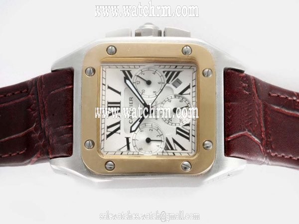 Cartier Santos 100 W20107X7 Square Mens Brown Crocodile Leather Strap Watch