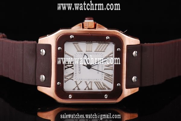 Cartier Santos 100 w20121u2 Black Rubber Strap Mens 29x40mm Watch