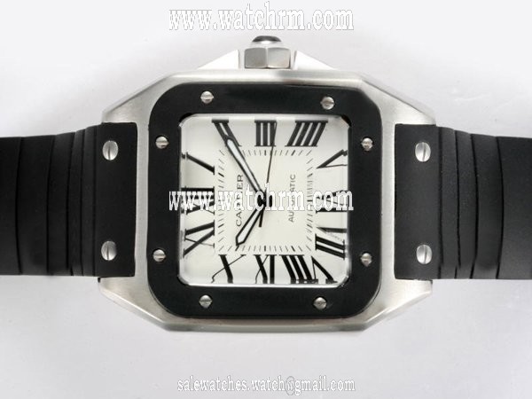 Cartier Santos 100 w20121u2 Black Rubber Strap Mens 38x38mm Watch