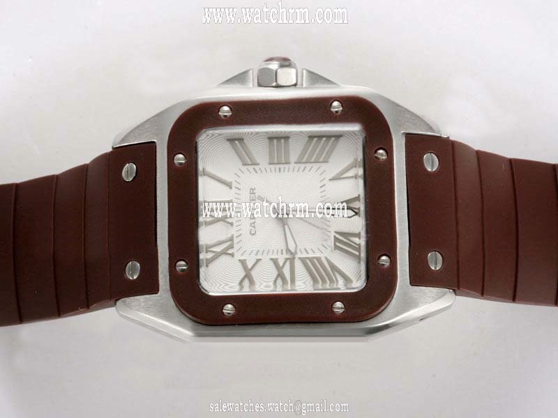Cartier Santos 100 w20121u2 Rubber Bezel Red Rubber Strap Mens Watch