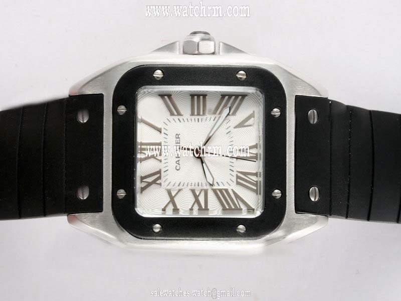 Cartier Santos 100 w20121u2 Square Stainless Steel Case White Dial Watch
