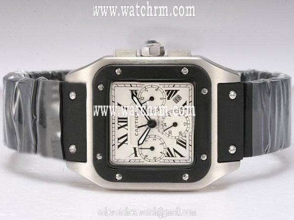 Cartier Santos 100 w20121u2 Stainless Steel Case Mens Rubber Bezel Watch