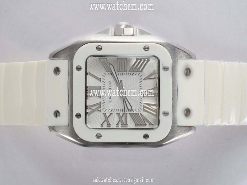 Cartier Santos 100 W20122U2 Quartz Stainless Steel Bezel White Dial Watch