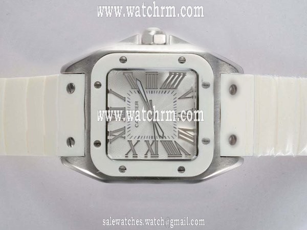 Cartier Santos 100 W20122U2 White Rubber Strap White Dial Watch