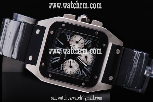 Cartier Santos 100 W2020005 Square Black Dial Stainless Steel Case Watch