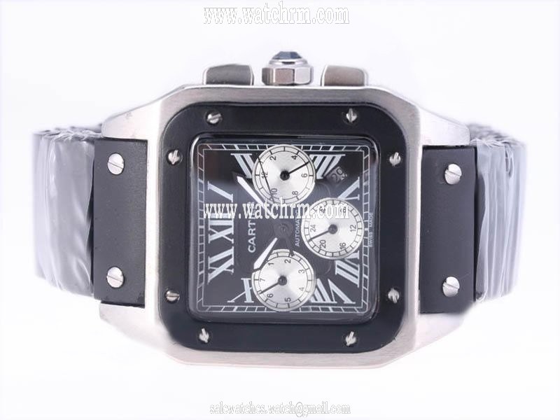 Cartier Santos 100 W2020008 38x38mm Mens Black Rubber Strap Watch