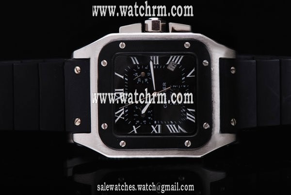 Cartier Santos 100 W2020008 Automatic Rubber Bezel Black Dial Watch